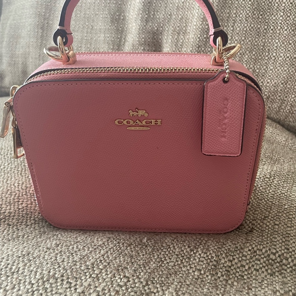 Coach Pink Saffiano Leather Top-Handle Bag with Gold Hardware